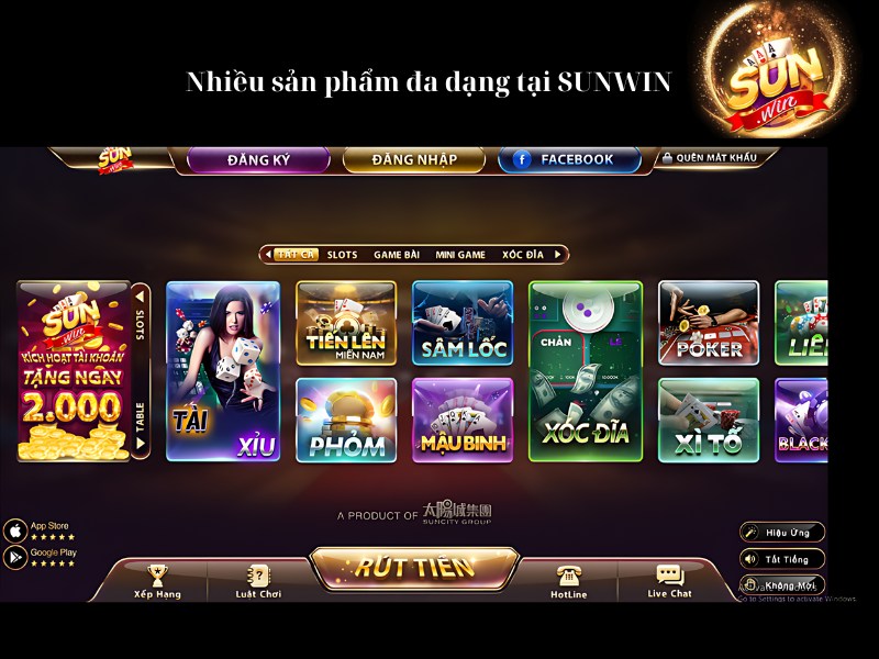 Sunwin có nhiều sản phẩm game đa dạng