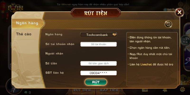 Hướng dẫn rút tiền Iwin