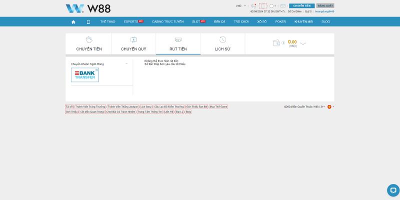 Hướng dẫn rút tiền W88